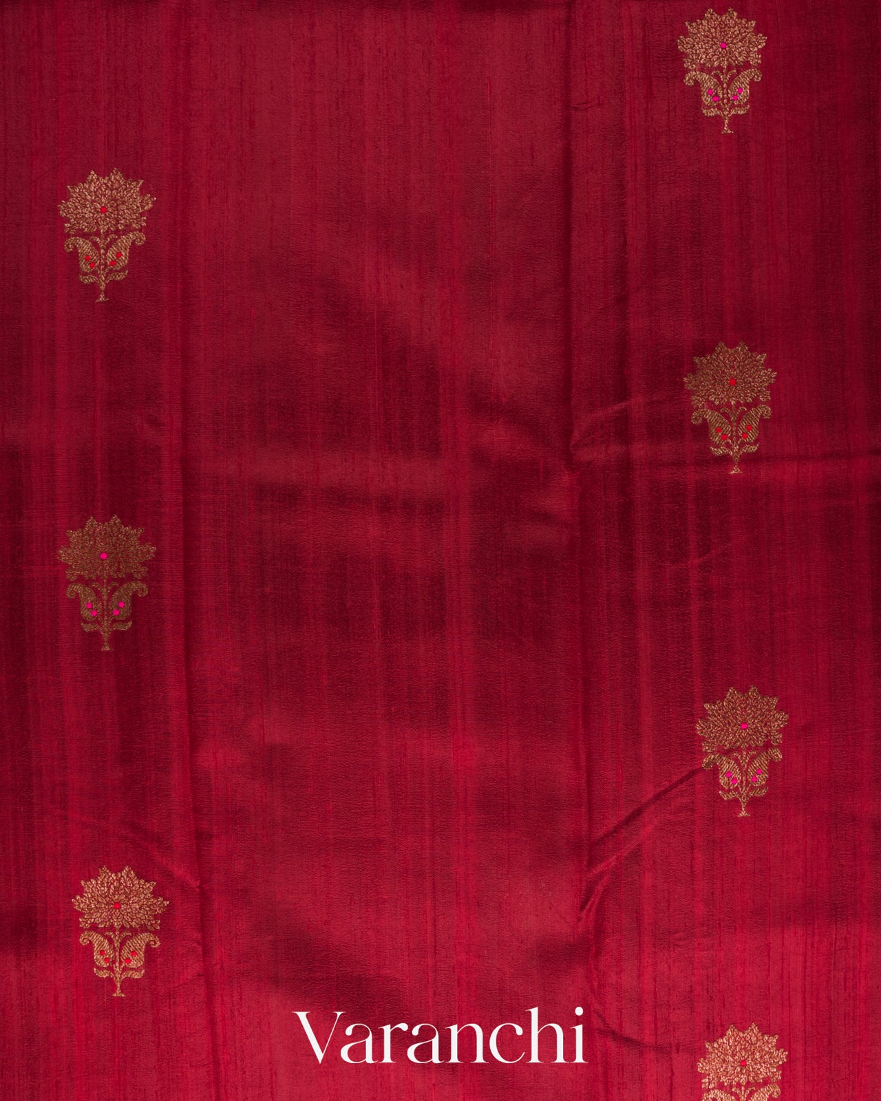 Crimson Red Borderless Pure Raw Silk Handloom Saree