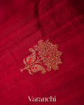 Crimson Red Borderless Pure Raw Silk Handloom Saree