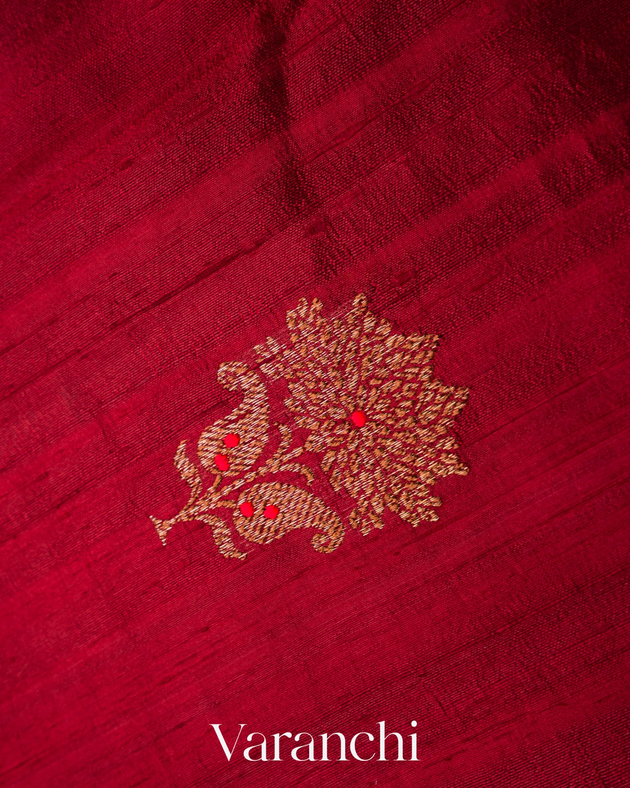Crimson Red Borderless Pure Raw Silk Handloom Saree