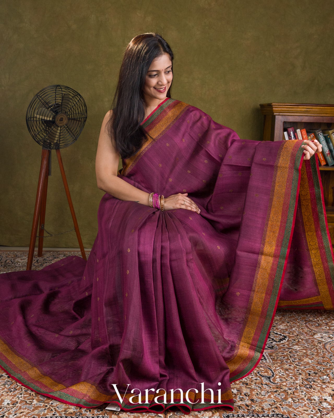 Mulberry Wine Pure Tussar Silk Handloom Saree