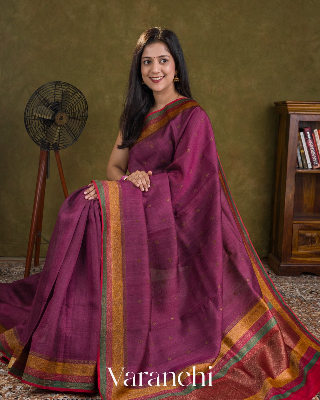 Mulberry Wine Pure Tussar Silk Handloom Saree