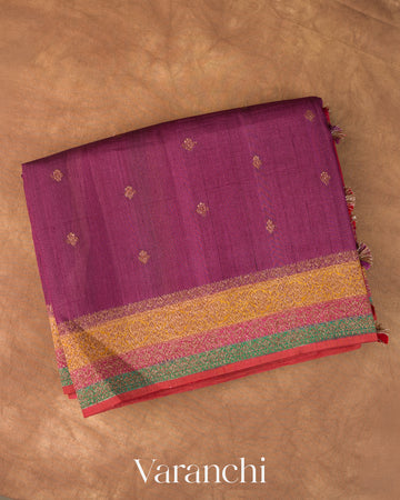 Mulberry Wine Pure Tussar Silk Handloom Saree