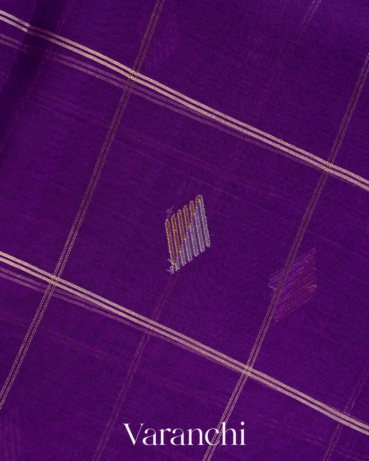 Purple Checked Pure Kora Silk Handloom Saree