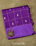 Purple Checked Pure Kora Silk Handloom Saree