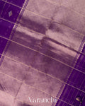 Purple Checked Pure Kora Silk Handloom Saree