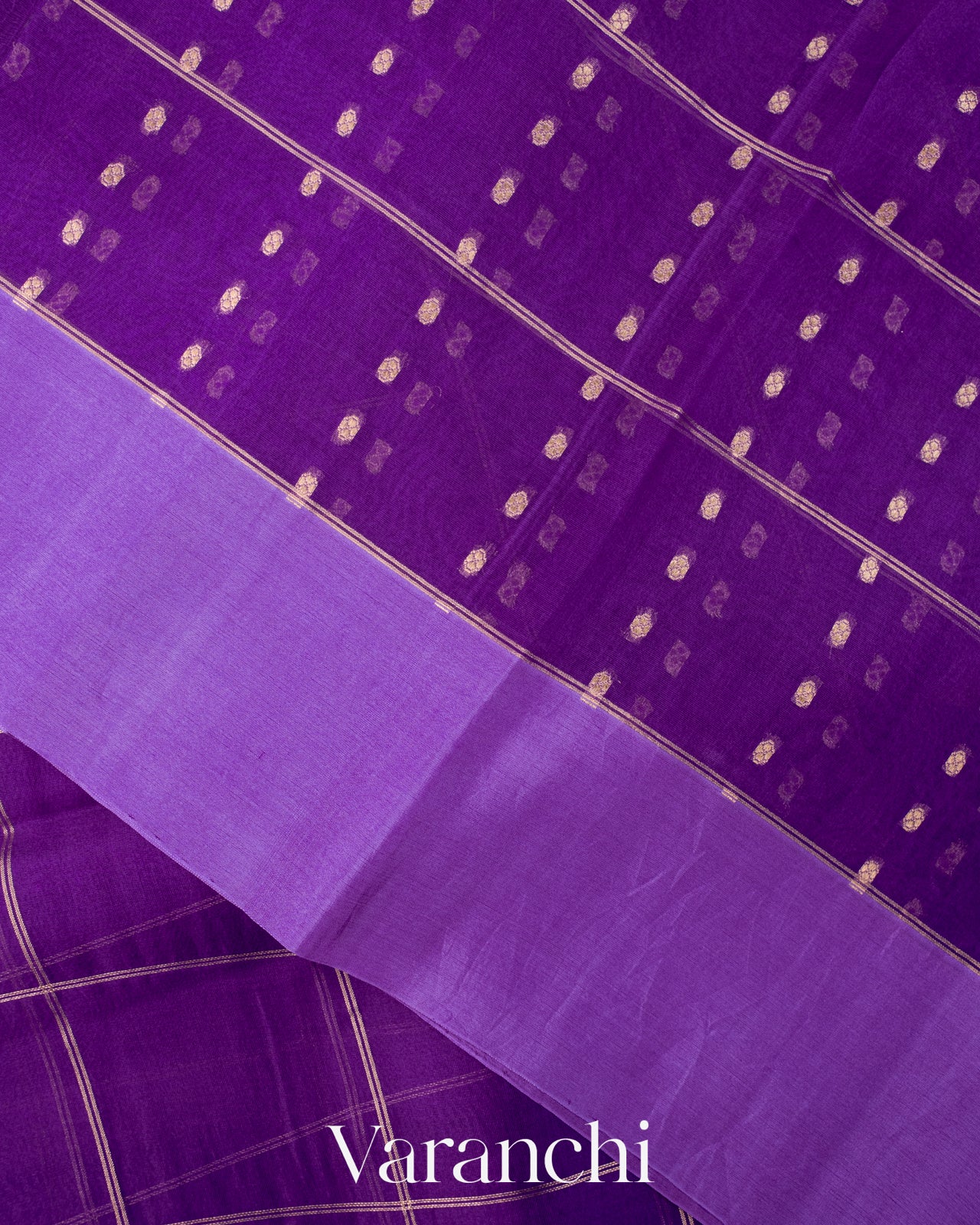 Purple Checked Pure Kora Silk Handloom Saree