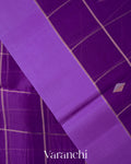 Purple Checked Pure Kora Silk Handloom Saree