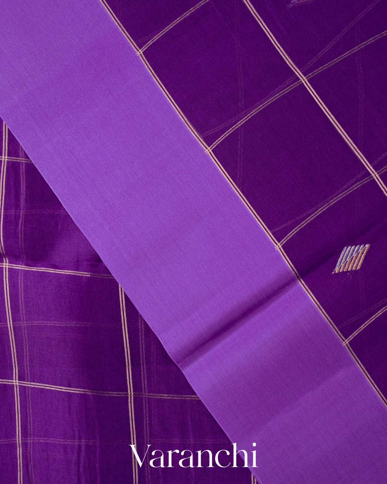 Purple Checked Pure Kora Silk Handloom Saree