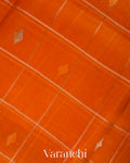 Rust Orange Checked Pure Kora Silk Handloom Saree