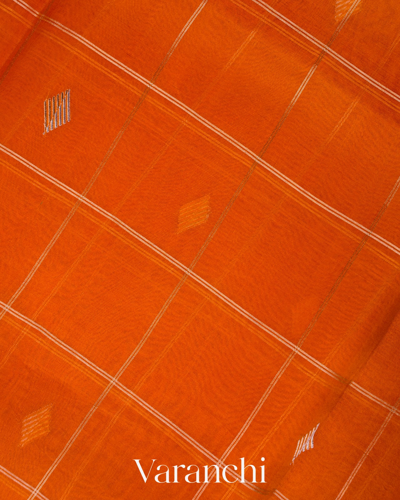 Rust Orange Checked Pure Kora Silk Handloom Saree