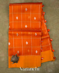 Rust Orange Checked Pure Kora Silk Handloom Saree