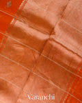 Rust Orange Checked Pure Kora Silk Handloom Saree