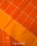 Rust Orange Checked Pure Kora Silk Handloom Saree