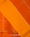 Rust Orange Checked Pure Kora Silk Handloom Saree