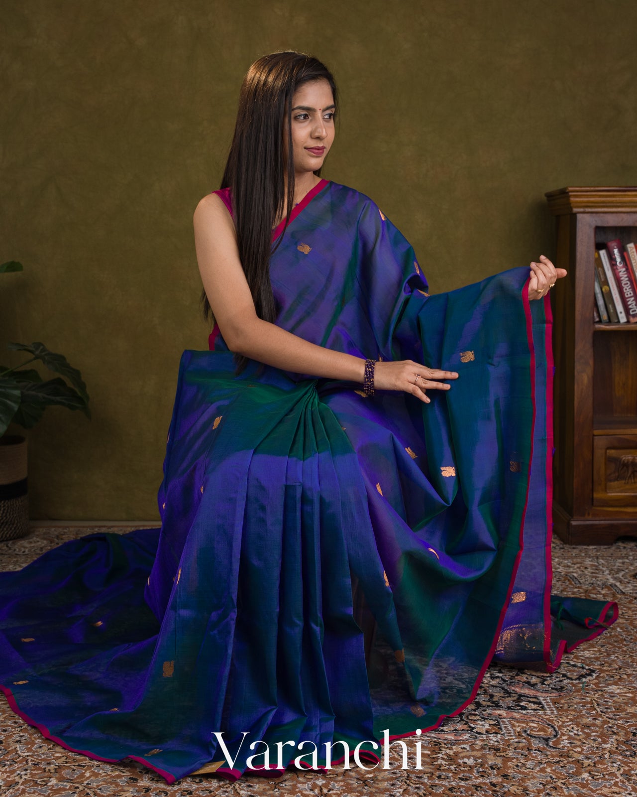 Royal Blue Pure Kanchipuram Silk Cotton Handloom Saree