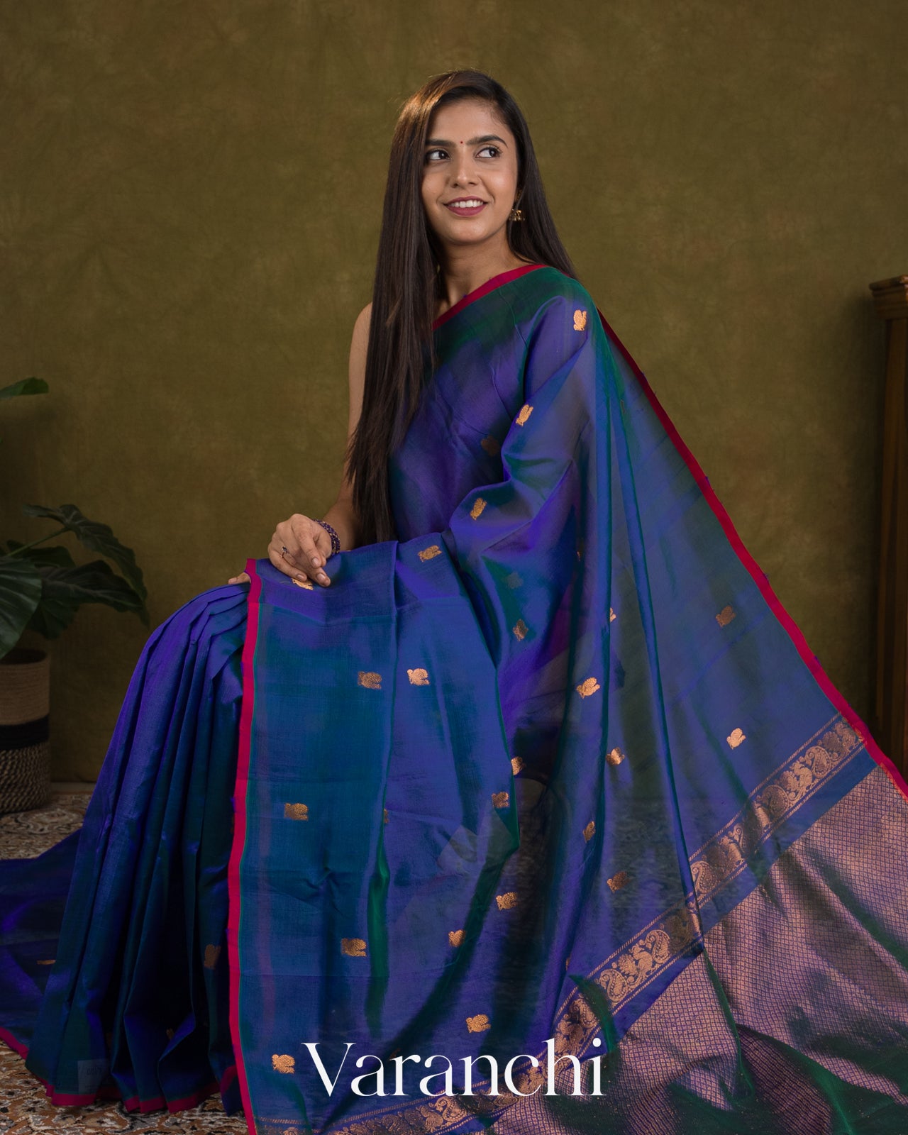 Royal Blue Pure Kanchipuram Silk Cotton Handloom Saree