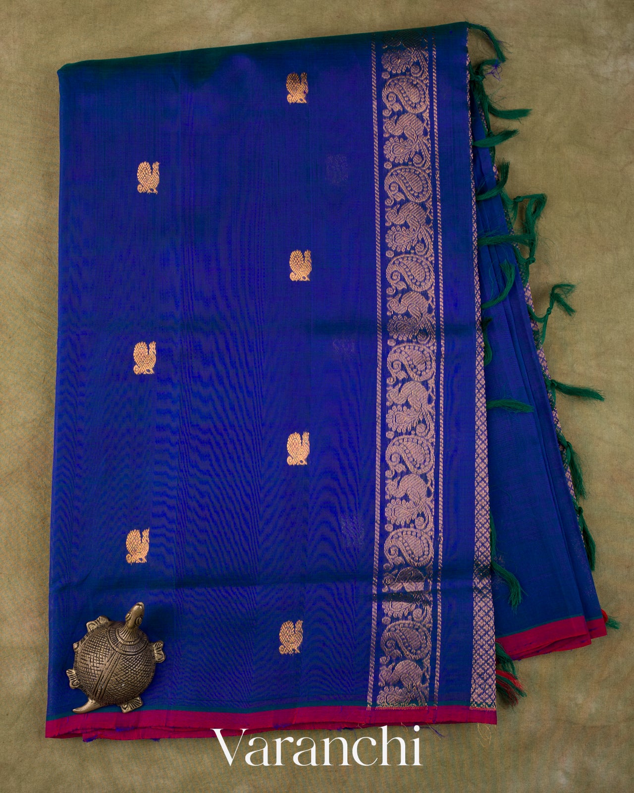 Royal Blue Pure Kanchipuram Silk Cotton Handloom Saree