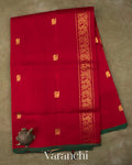 Crimson Red Pure Kanchipuram Silk Cotton Handloom Saree