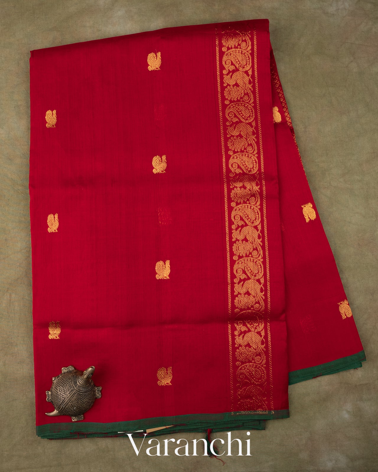 Crimson Red Pure Kanchipuram Silk Cotton Handloom Saree