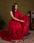 Crimson Red Pure Kanchipuram Silk Cotton Handloom Saree
