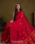 Crimson Red Pure Kanchipuram Silk Cotton Handloom Saree