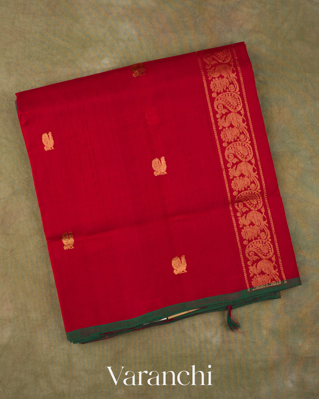 Crimson Red Pure Kanchipuram Silk Cotton Handloom Saree