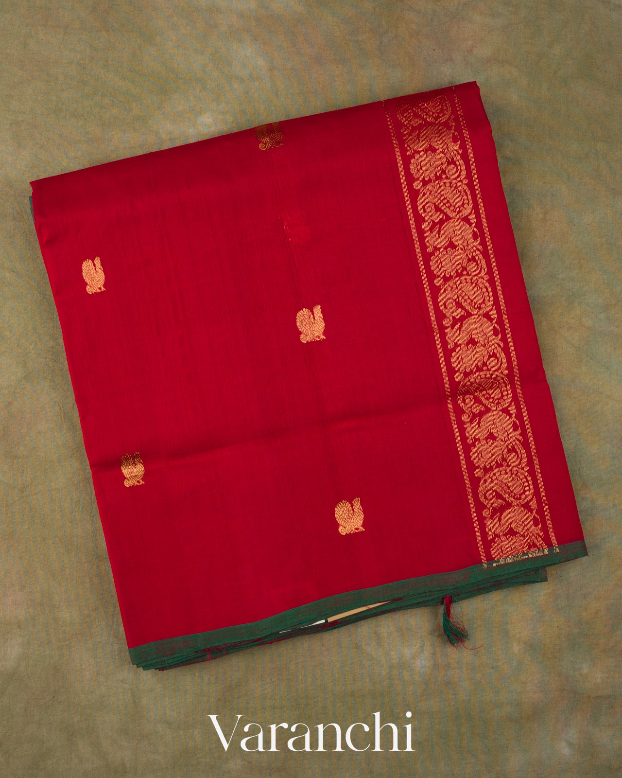 Crimson Red Pure Kanchipuram Silk Cotton Handloom Saree