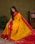 Mustard Yellow Checks Pure Kanchipuram Silk Cotton Handloom Saree