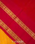 Mustard Yellow Checks Pure Kanchipuram Silk Cotton Handloom Saree