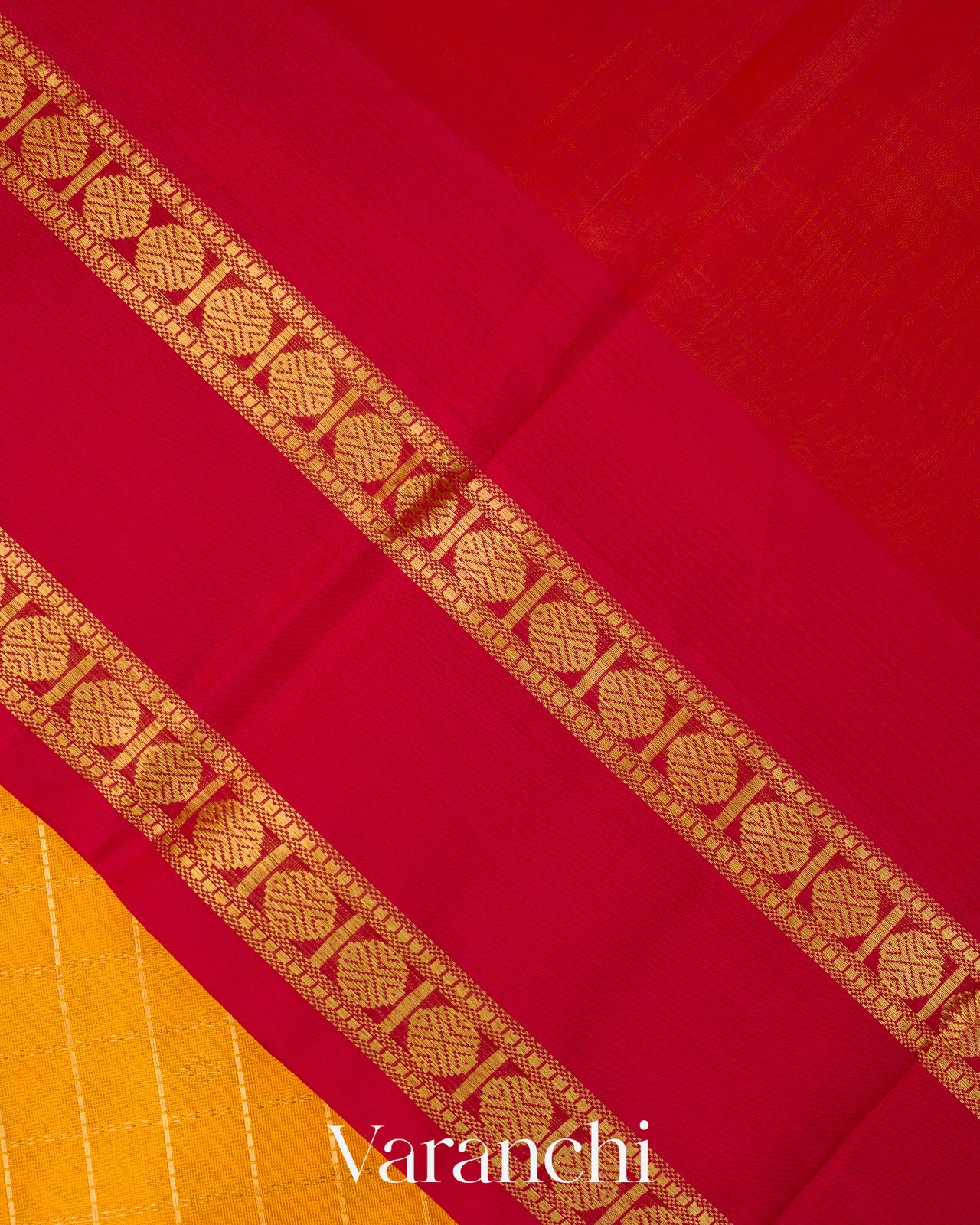 Mustard Yellow Checks Pure Kanchipuram Silk Cotton Handloom Saree
