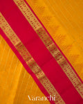 Mustard Yellow Checks Pure Kanchipuram Silk Cotton Handloom Saree