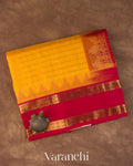 Mustard Yellow Checks Pure Kanchipuram Silk Cotton Handloom Saree