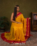 Mustard Yellow Checks Pure Kanchipuram Silk Cotton Handloom Saree