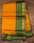 Mango Yellow Checkered Pure Kanchipuram Silk Cotton Handloom Saree