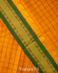Mango Yellow Checkered Pure Kanchipuram Silk Cotton Handloom Saree