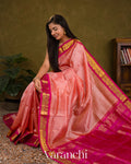 Peach Check Pure Kanchipuram Silk Cotton Handloom Saree