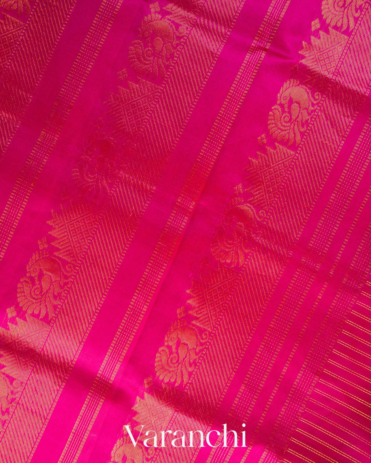 Peach Check Pure Kanchipuram Silk Cotton Handloom Saree