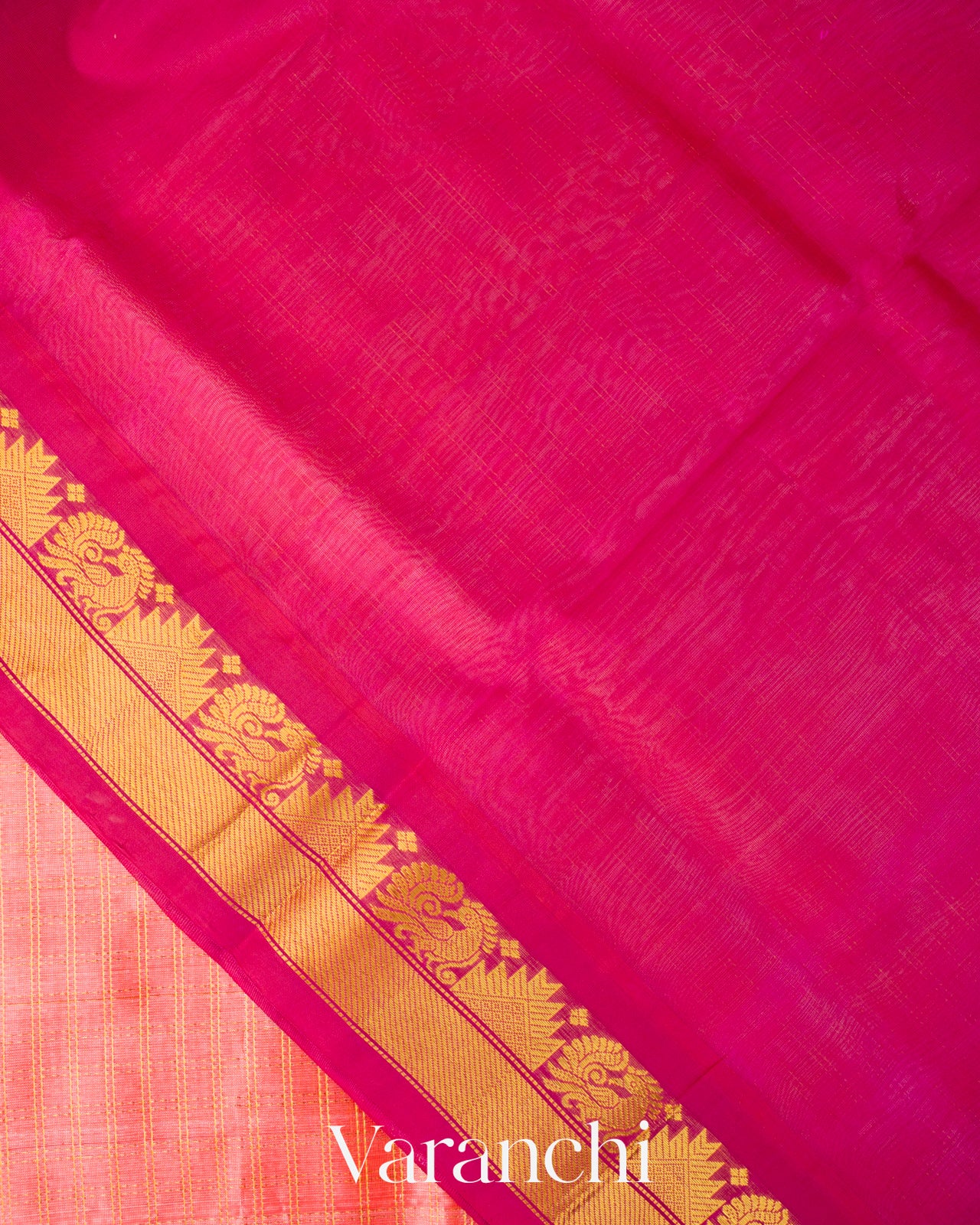 Peach Check Pure Kanchipuram Silk Cotton Handloom Saree