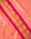 Peach Check Pure Kanchipuram Silk Cotton Handloom Saree
