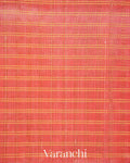Peach Check Pure Kanchipuram Silk Cotton Handloom Saree