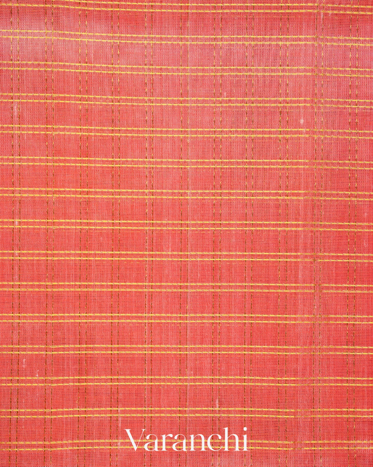 Peach Check Pure Kanchipuram Silk Cotton Handloom Saree
