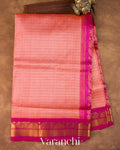 Peach Check Pure Kanchipuram Silk Cotton Handloom Saree