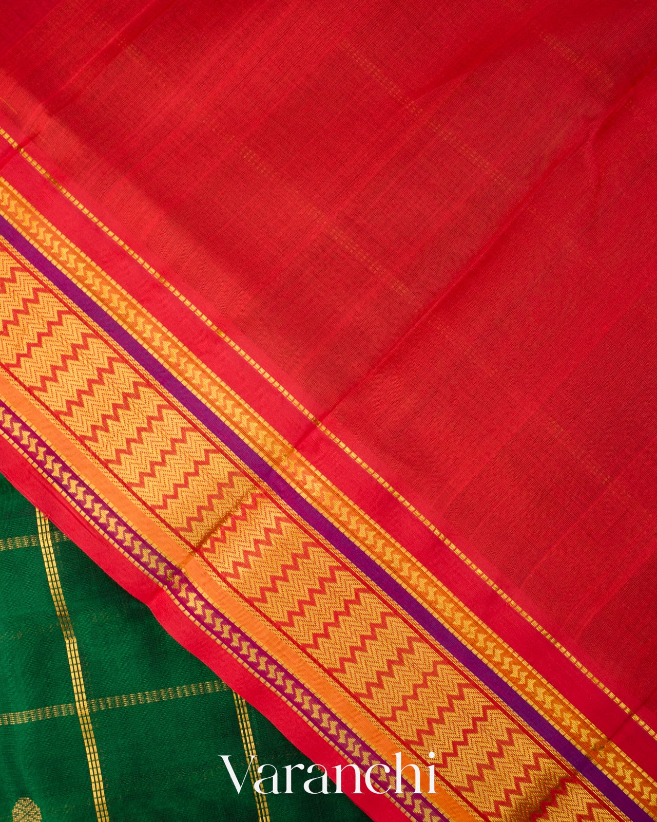 Bottle Green Pure Kanchipuram Silk Cotton Handloom Saree