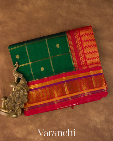 Bottle Green Pure Kanchipuram Silk Cotton Handloom Saree
