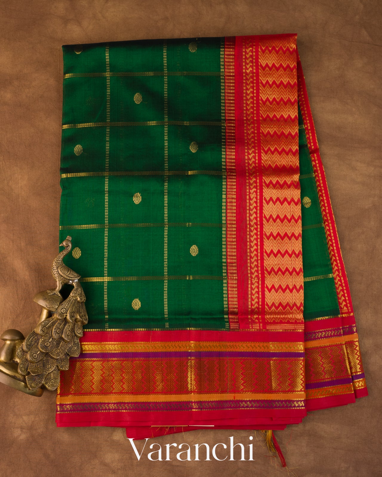 Bottle Green Pure Kanchipuram Silk Cotton Handloom Saree
