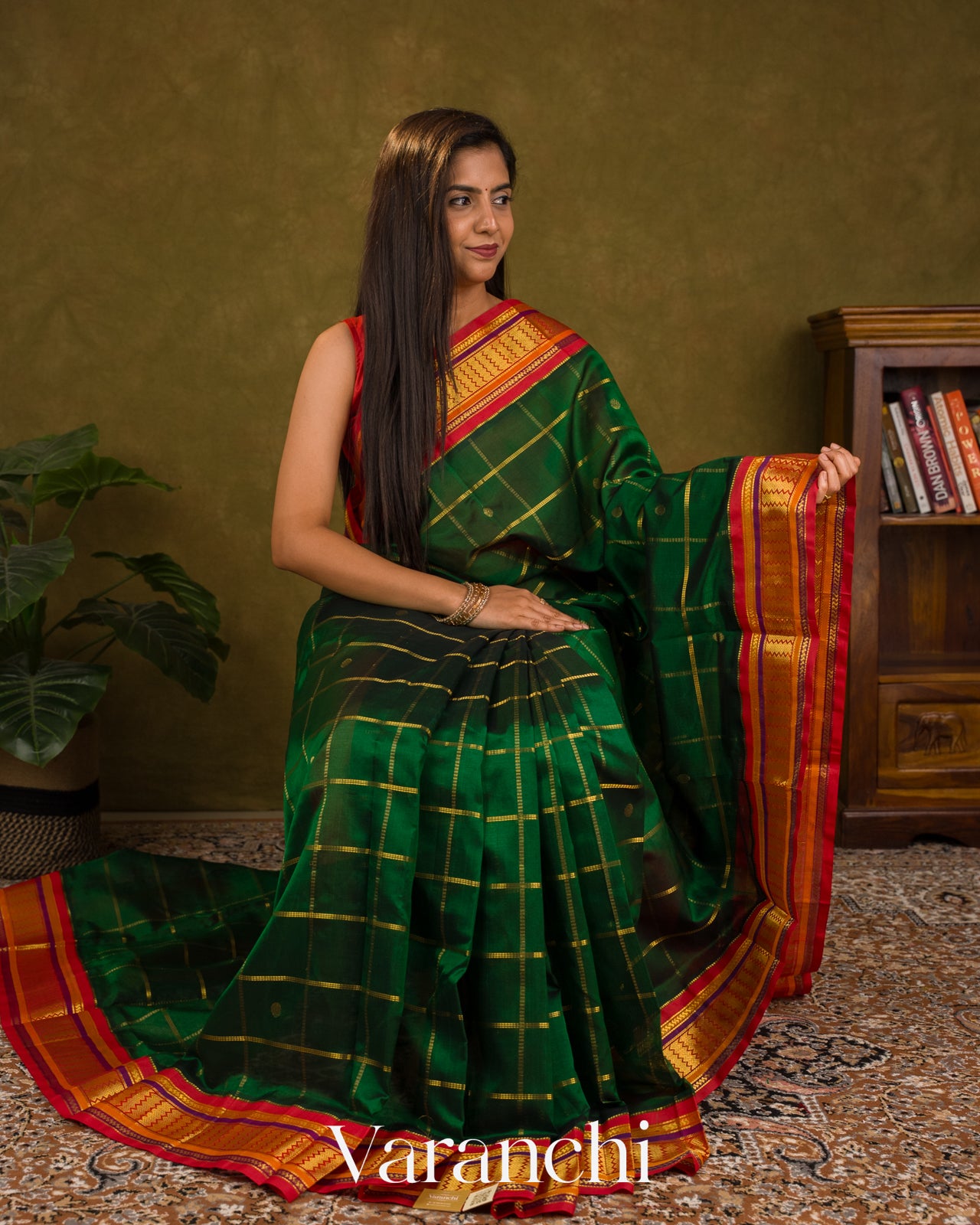 Bottle Green Pure Kanchipuram Silk Cotton Handloom Saree