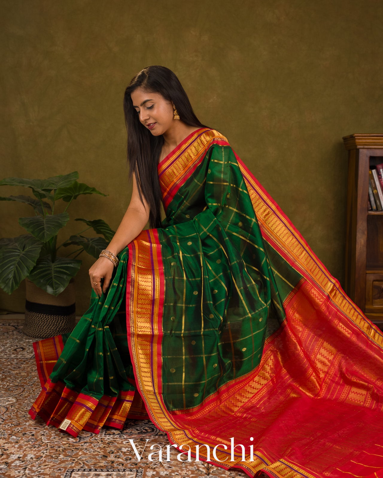 Bottle Green Pure Kanchipuram Silk Cotton Handloom Saree