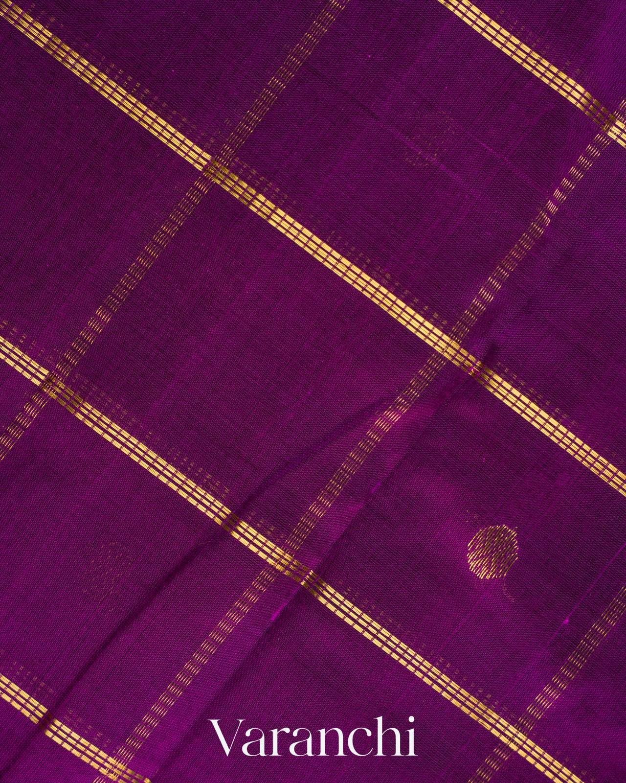 Purple Checks Pure Kanchipuram Silk Cotton Handloom Saree