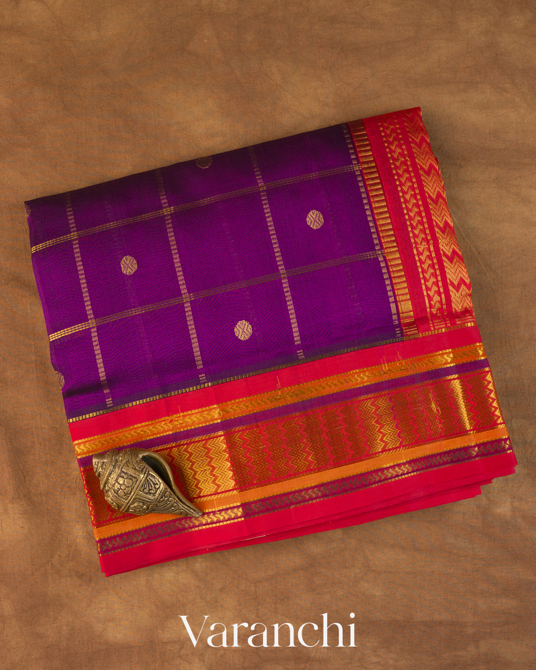 Purple Checks Pure Kanchipuram Silk Cotton Handloom Saree
