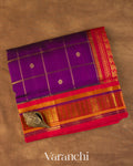 Purple Checks Pure Kanchipuram Silk Cotton Handloom Saree